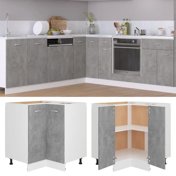 vidaXL Hoekonderkast Lyon 75,5x75,5x81,5 cm bewerkt hout, Huis en Inrichting, Keuken | Keukenelementen, Grijs, Nieuw, Verzenden