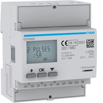 Hager Elektriciteitsmeter - ECP300C, Doe-het-zelf en Verbouw, Elektra en Kabels, Verzenden, Nieuw, Overige typen