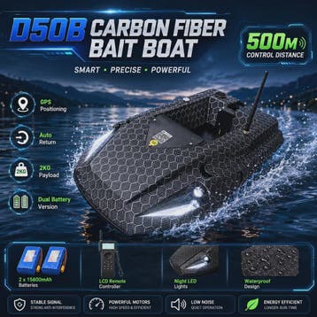 D50B Carbon Fiber GPS Voerboot met Dubbele 15600mAh Batterij, Watersport en Boten, Verzenden, Nieuw