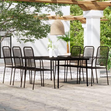 vidaXL 7-delige Tuinset zwart, Verzenden, 6 zitplaatsen, Nieuw, Rvs
