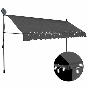 vidaXL Luifel handmatig uitschuifbaar met LED 350 cm, Verzenden, Nieuw