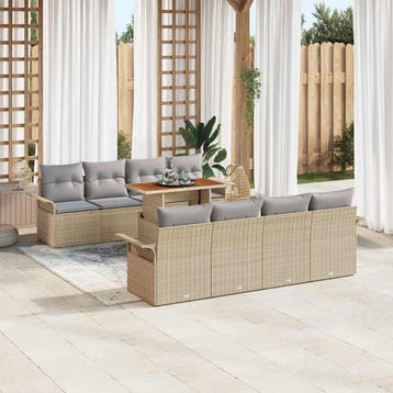 vidaXL Tuinbankenset 7 st Beige en Licht Grijs poly rattan, Verzenden, Nieuw, 7 zitplaatsen