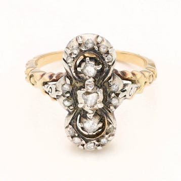 Ring - 14 karaat Geel goud, Zilver Diamant (Natuurlijk) -, Nieuw