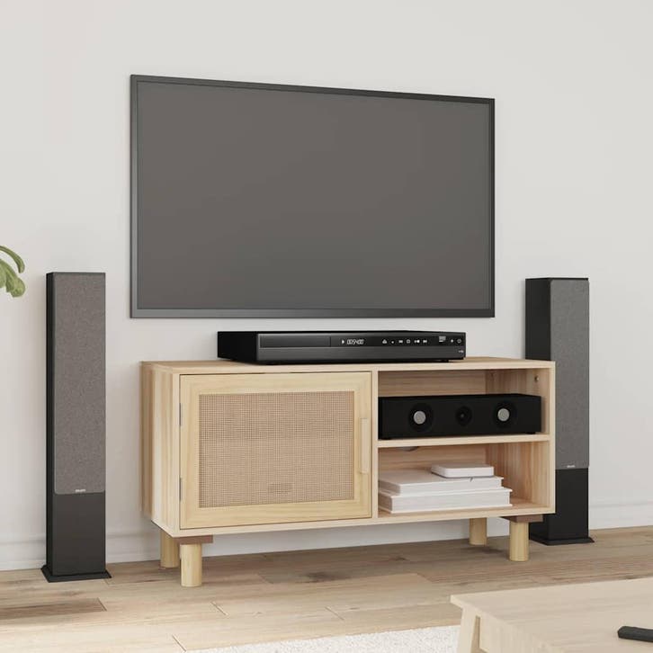vidaXL Tv-meubel 80x30x40 cm massief grenenhout en rattan, Huis en Inrichting, Kasten | Televisiemeubels, 25 tot 50 cm, Nieuw