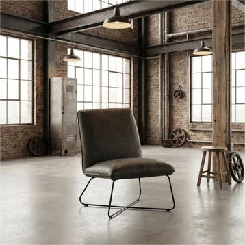 Leren fauteuil Less - Kenia Antracite (grijs), Industrieel, Modern, Scandinavisch, Nieuw, Ophalen of Verzenden, 50 tot 75 cm