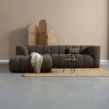 *WOONWINKEL* Bank Met Strepen Stiksel Bruin Chaise Longue Li, Huis en Inrichting, Banken | Bankstellen, Verzenden, Nieuw