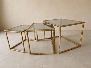 Tafel (3) - Set van 3 Franse Hollywood Regency-stijl messing, Nieuw