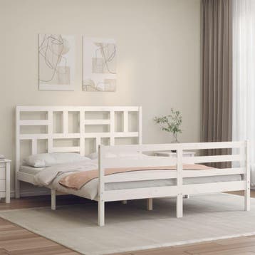vidaXL Bedframe met hoofdbord massief hout wit 160x200 cm, Verzenden, Wit, 200 cm, 160 cm