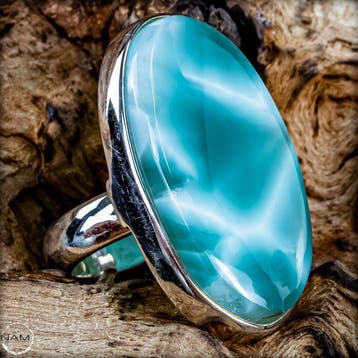 Exclusieve Larimar-ring van 925 zilver – Het blauw van de