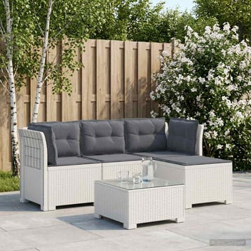 vidaXL 4-Persoons Tuinbank met Kussens Rieten Look PP Wit, Verzenden, Nieuw
