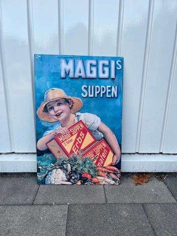 Maggi’s Suppen – Groot Vintage Reclamebord met Illustratie –