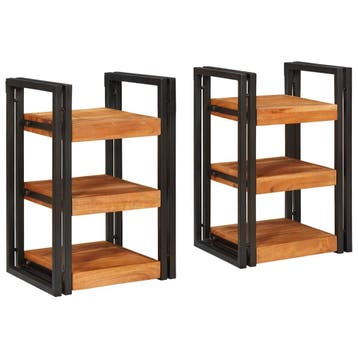vidaXL Nachtkastje 2 pcs Bruin en zwart Massief Hout Acacia, Minder dan 45 cm, Verzenden, Nieuw, 55 tot 70 cm