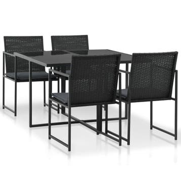 vidaXL 5-delige Tuinset met kussens poly rattan zwart, Verzenden, Nieuw, 4 zitplaatsen, Tuinset
