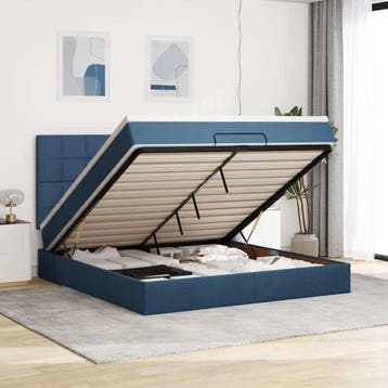 vidaXL Ottoman bed met matras 160x200cm stof blauw, 200 cm, Stof, 160 cm, Verzenden