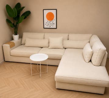 Luxe beige hoekbank met royale lounge zacht suede/velvet, Huis en Inrichting, Verzenden, Nieuw