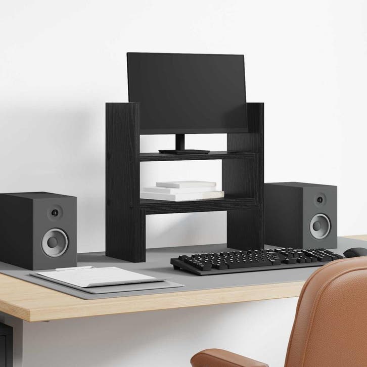 vidaXL Monitor Bureau Stand Zwart Eiken 40 x 17 x 41 cm, Computers en Software, Overige Computers en Software, Nieuw, Verzenden
