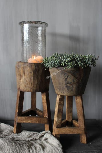 Authentieke houten vijzel op standaard, Ophalen of Verzenden, Nieuw