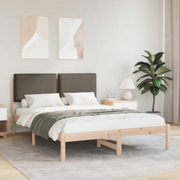 vidaXL Bedframe met Gevoerd Hoofdgedeelte Taupe 140 x 200 cm, Huis en Inrichting, Slaapkamer | Bedden, Verzenden, Nieuw, Hout