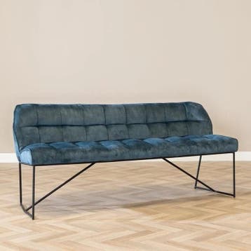 50% Korting: Velvet eetkamerbank Janna blauw 155 cm, Ophalen, Zo goed als nieuw, Blauw, Velvet chique, Modern