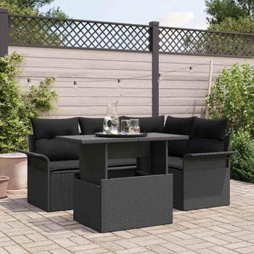vidaXL Tuin Sofa Set 5 st Zwart poly rattan, Verzenden, Nieuw, 5 zitplaatsen