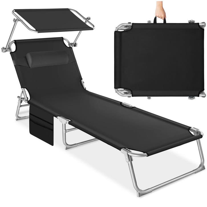 Ligbed Chloé 4-niveaus, met hoofdkussen - zwart, Tuin en Terras, Tuinsets en Loungesets, Verzenden