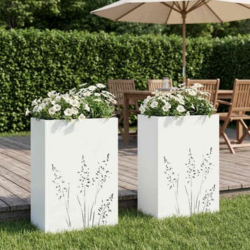 vidaXL Plantenbak 2 st Wit 50 x 30 x 75 cm Koudgewalst staal, Verzenden, Minder dan 60 cm, Nieuw, Metaal