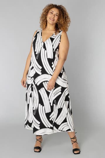 COLLETTA jurk travel zwart wit V ha Maat:, Kleding | Dames, Verzenden, Nieuw, Overige kleuren