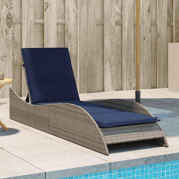 vidaXL Ligbed met kussen grijs 60x205x73 cm poly rattan, Tuin en Terras, Ligbedden, Verzenden, Nieuw