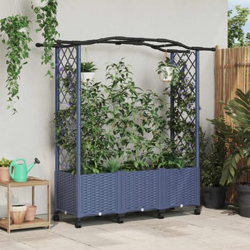 vidaXL Verhoogd Bed met Trellis en Dak Grijs 164 x 40 x 144, Verzenden, Nieuw, Minder dan 60 cm, 60 cm of meer