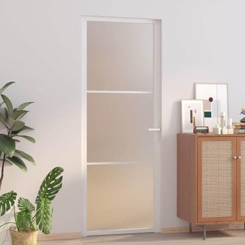 vidaXL Binnendeur 76x201,5 cm matglas en aluminium wit, Verzenden, Nieuw