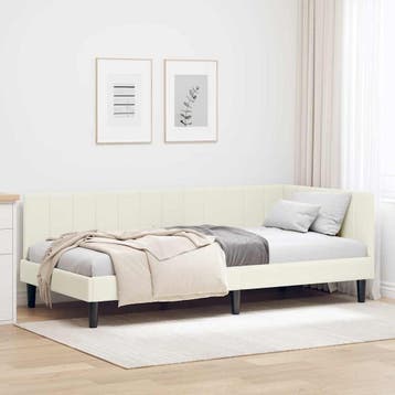 vidaXL Hoekbedframe met hoofdeinde Crème 100 cm x 200 cm, Huis en Inrichting, Slaapkamer | Bedden, Verzenden, Nieuw, Crème, Stof