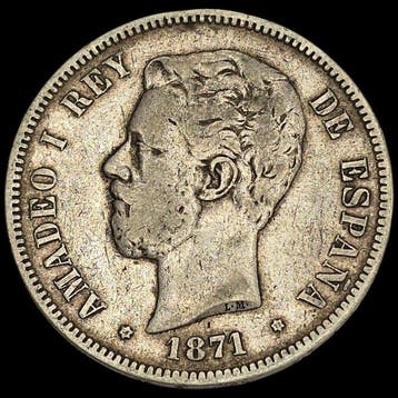 Spanje. Amadeo I. 5 Pesetas 1871 *18-71* (Zonder