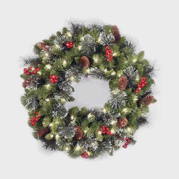 Luxe Kerstkrans met LED Verlichting, Pijnbomen en Rode Besse, Verzenden, Nieuw