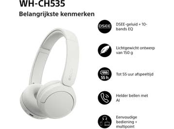 Sony -  Wh-ch535 - Draadloze On-ear Koptelefoon  - Wit, Audio, Tv en Foto, Verzenden, Nieuw, Sony, Bluetooth