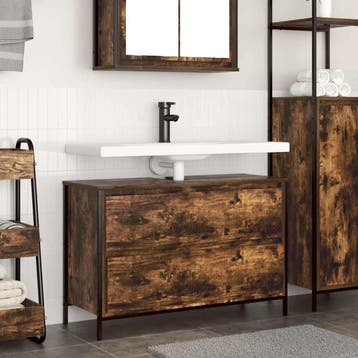 vidaXL Badkamerkast met lades 90x34,5x60 cm gerookt, Verzenden, Nieuw