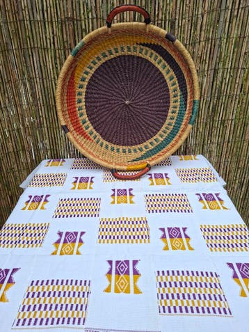 Bolgatanga wandmand en kente traditioneel, Verzenden, Nieuw, Rond, Mand
