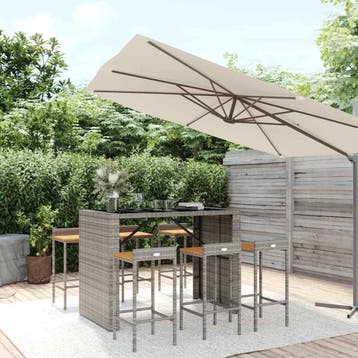vidaXL 7-delige Tuinbarset poly rattan en massief acaciahout, Verzenden, Nieuw, 6 zitplaatsen