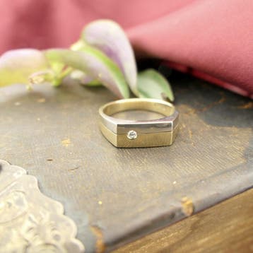 Jeunesse bicolor gouden herenring diamant 0,03 ct., Gebruikt, 20 of groter, Heer, Ophalen of Verzenden