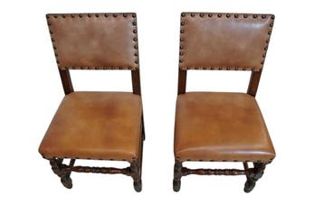 Set van 4 eikenhouten eetkamerstoelen met leer en nagels, Ophalen of Verzenden, Nieuw