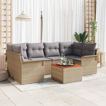 vidaXL Tuinbankenset 7 st Beige poly rattan, Verzenden, Nieuw, Rotan, 7 zitplaatsen