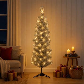 vidaXL Kunstmatige slanke kerstboom 150 cm 150 LEDs Warmwit, Diversen, Verzenden, Nieuw