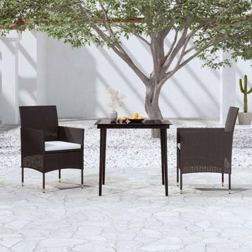 vidaXL 3-delige Tuinset met kussens zwart, Tuin en Terras, Verzenden, Nieuw, 2 zitplaatsen, Tuinset