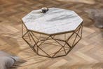 Elegante salontafel DIAMOND 70cm wit messing met marmeren, Ophalen of Verzenden, Nieuw