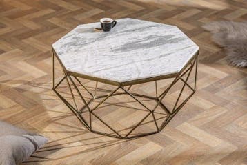 Elegante salontafel DIAMOND 70cm wit messing met marmeren, Ophalen of Verzenden, Nieuw