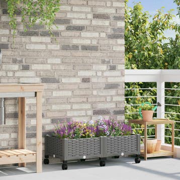 vidaXL Tuinschaal met wielen Lichtgrijs 80 x 40 x 29 cm PP, Verzenden, Nieuw, Minder dan 60 cm, Minder dan 30 cm