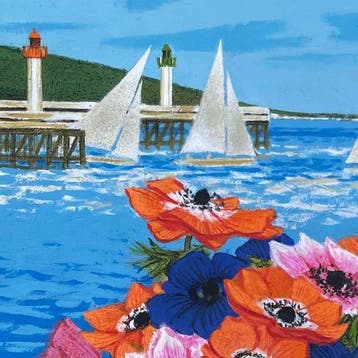 Yves Ganne (1931-2019) - Vue sur les voiliers - Marine, Antiek en Kunst