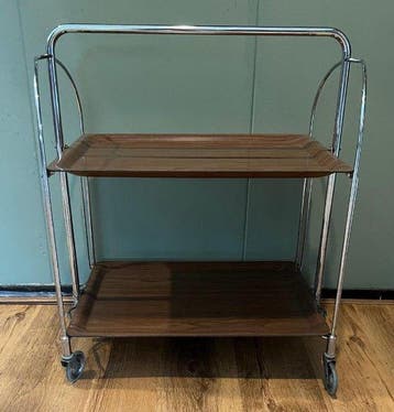 Serveerwagen - Chroom - vintage serveerwagen uit de jaren 70