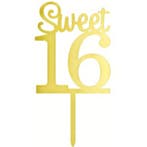 Acryl taart topper Sweet 16 goud, Hobby en Vrije tijd, Feestartikelen, Verzenden, Nieuw, Versiering, Verjaardag