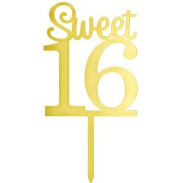 Acryl taart topper Sweet 16 goud, Verzenden, Nieuw, Versiering, Verjaardag