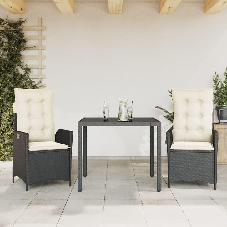 vidaXL 3-delige Tuinset met kussens poly rattan zwart, Tuin en Terras, Tuinsets en Loungesets, Tuinset, Nieuw, 2 zitplaatsen, Verzenden